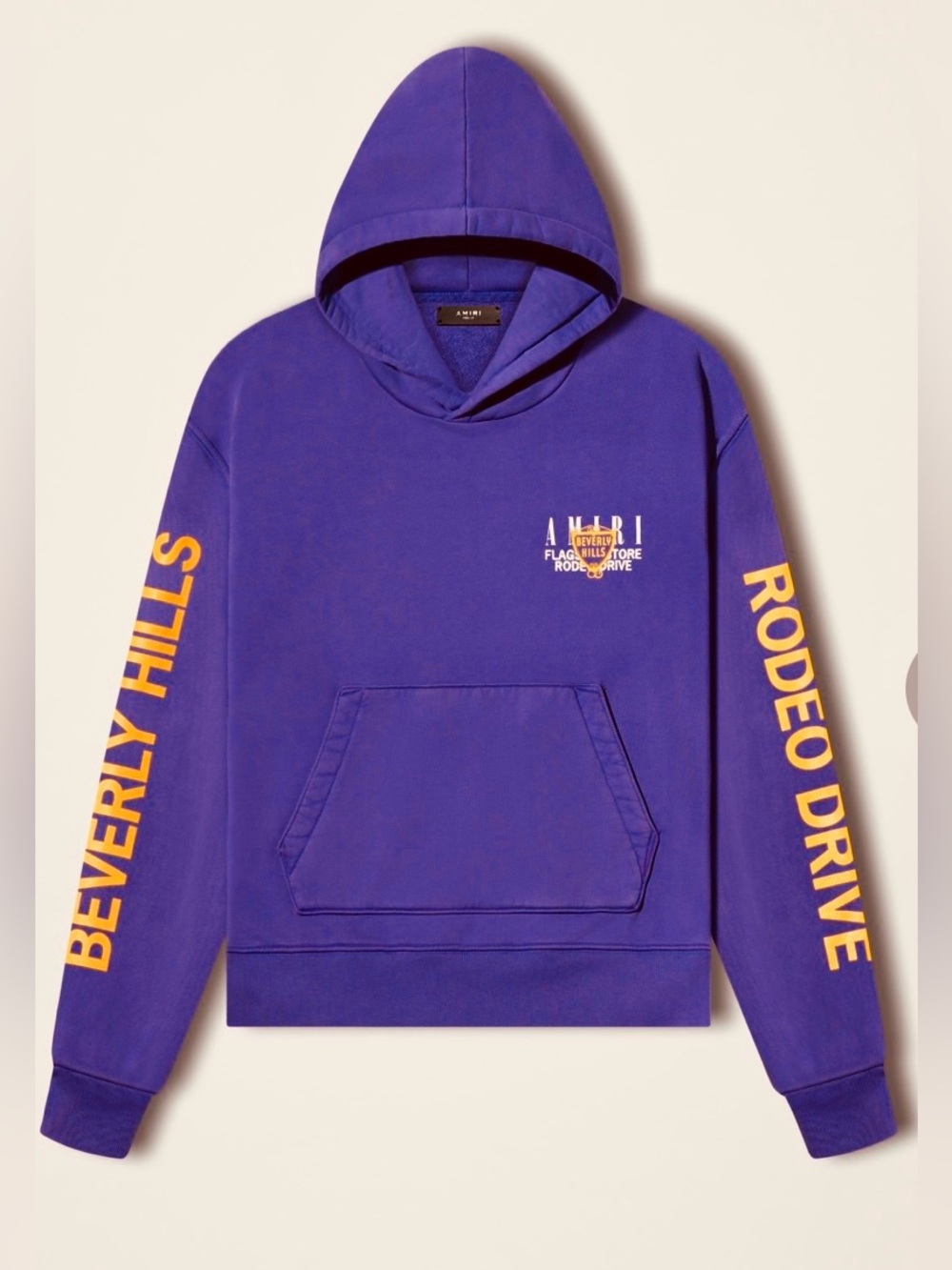 AMIRI & Beverly Hills limited edition. Purple Hoodie with Yellow Sleeve Graphics